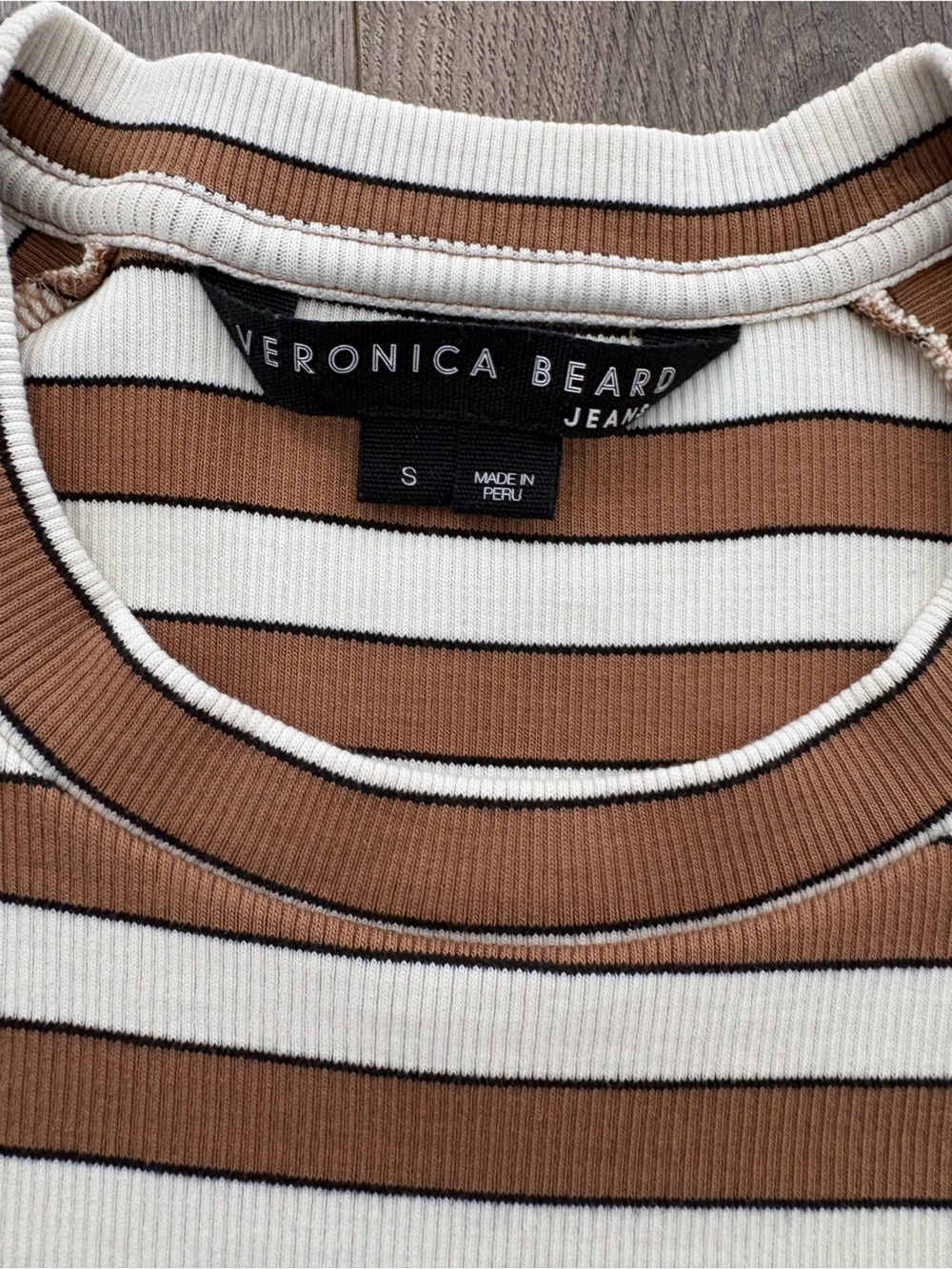 Veronica Beard Brown & Cream Striped Puff-Sleeve Long Sleeve Top - Picture 3 of 5